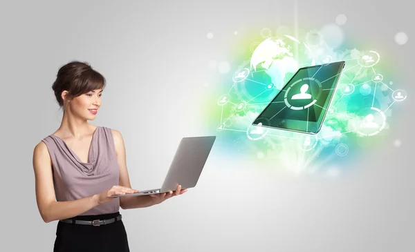 Business girl showing modern tablet technology concept — Stock Photo, Image