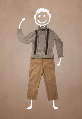 Elle çizilmiş sıradan kıyafetler. Komik karakter.