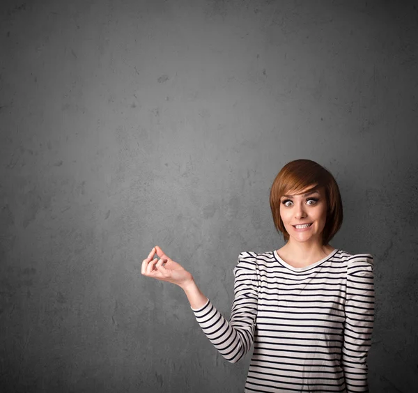 Woman gesturing with copy space — Stock Photo, Image