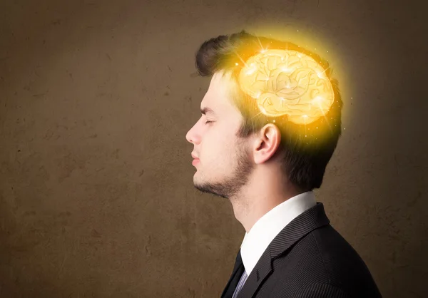 Man thinking with glowing brain illustration — Stock Photo, Image