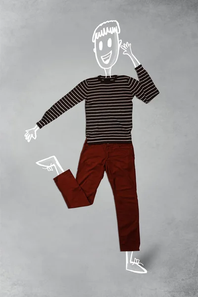 Håndtegnet sjov karakter i afslappet tøj - Stock-foto