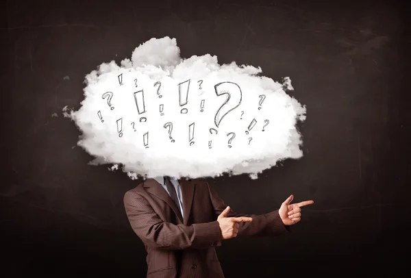 Business man cloud head with question and exclamation marks — Stock Photo, Image