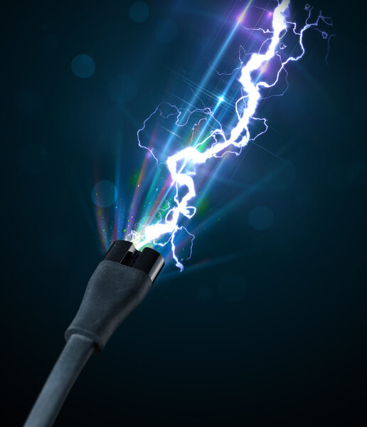 Электрический кабель со светящейся электрической молнией