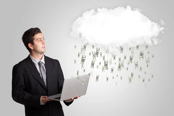 Man with cloud and money rain concept — Stock Photo, Image