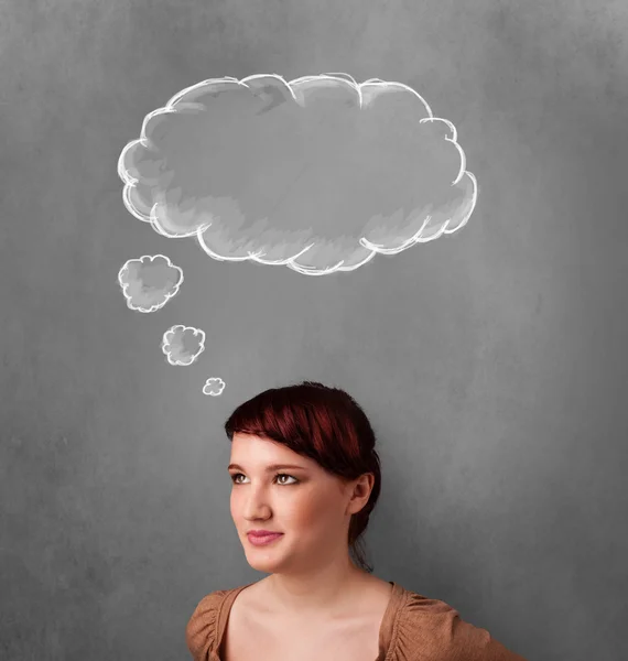 Thoughtful woman with cloud above her head — Stock Photo, Image