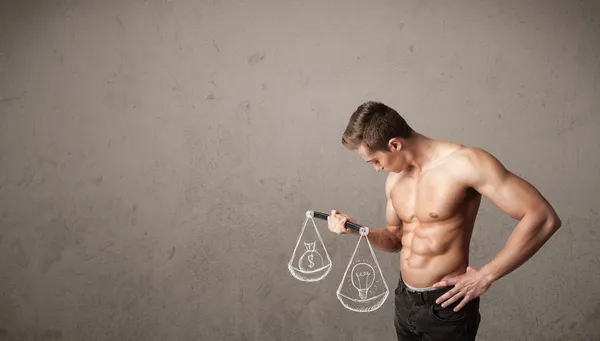 Uomo muscolare cercando di ottenere equilibrato — Foto Stock