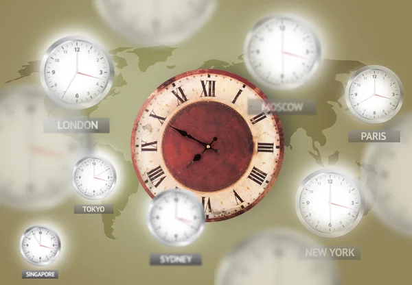 Clocks and time zones over the world concept — Stock Photo, Image