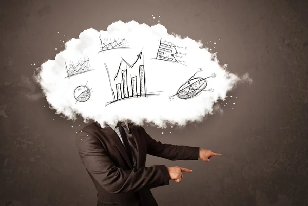 Elegantní obchodní muž cloudová hlava s ručně kreslenými grafy — Stock fotografie