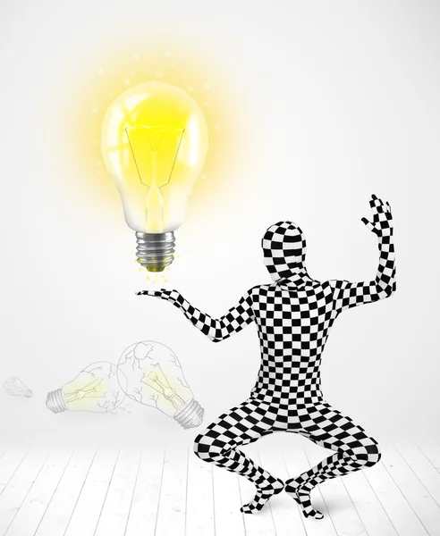 Man in full body with glowing light bulb — Stock Photo, Image