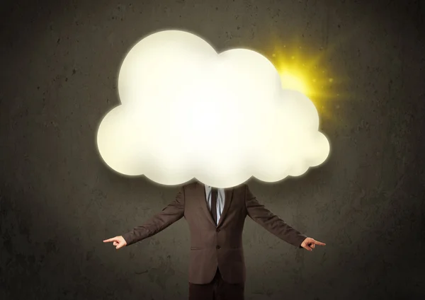 Young business man in shirt and tie with a sunny cloud head — Stock Photo, Image