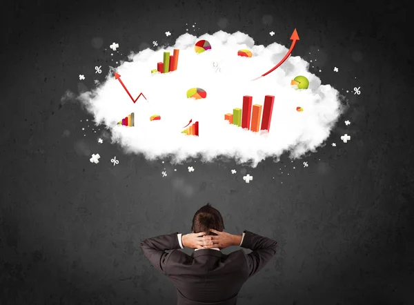 Businessman with charts in a cloud above his head — Stock Photo, Image