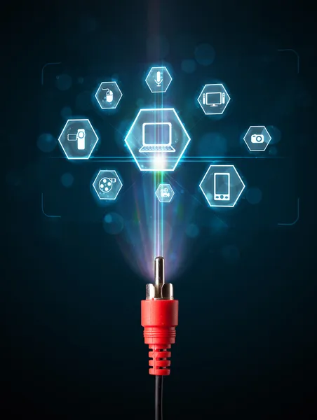 Elektrische kabel met multimedia iconen — Stockfoto