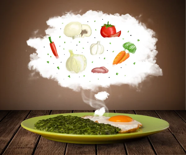 Plaat van voedsel met plantaardige ingrediënten illustratie in wolk — Stockfoto