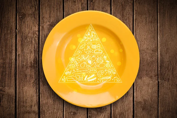 Pyramide alimentaire dessinée à la main sur une assiette colorée — Photo
