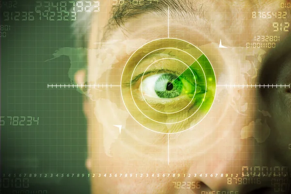 Moderne man met cyber technologie doelwit militair oog — Stockfoto