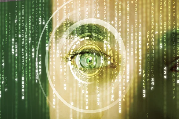 Modern cyber soldier with target matrix eye — Stock Photo, Image