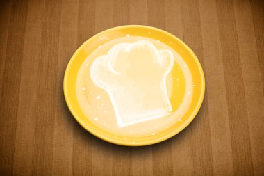 El çizimi beyaz şef sembollü renkli bir tabak. 