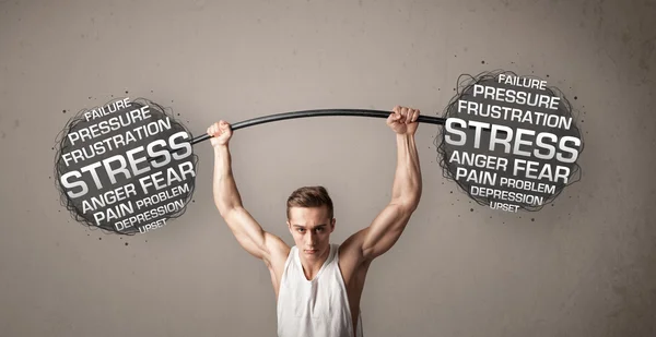 Muscular man fighting with stress — Stock Photo, Image