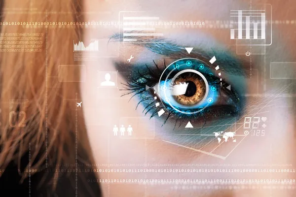 未来数码技术眼小组概念的女人 — 图库照片