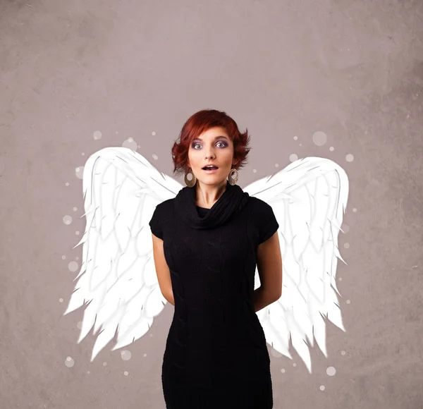 Person with angel illustrated wings on grungy background — Stock Photo, Image