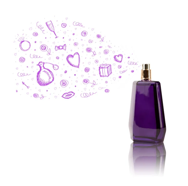 Sketches coming out from beautiful perfume bottle — Stock Photo, Image