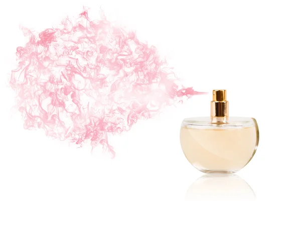 Színes illatú parfümflakon permetezése — Stock Fotó