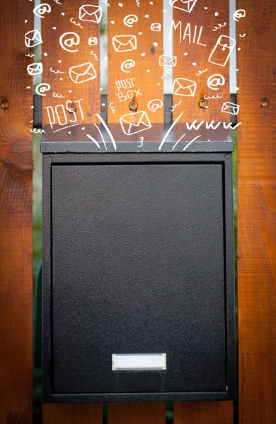 Postbox with white hand drawn mail icons — Stock Photo, Image