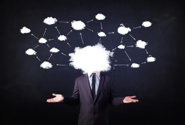 Business man with cloud network head — Stock Photo, Image