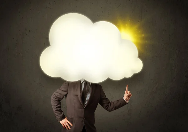 Young business man in shirt and tie with a sunny cloud head — Stock Photo, Image