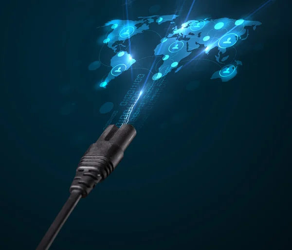 Sociale netwerkpictogrammen die uit elektrische kabel komen — Stockfoto
