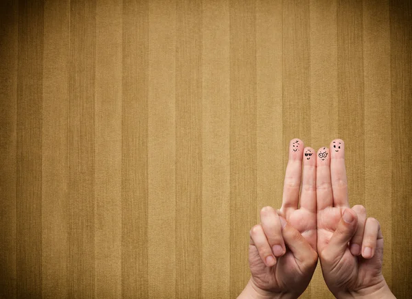 Happy finger smileys with vintage stripe wallpaper background — Stock Photo, Image