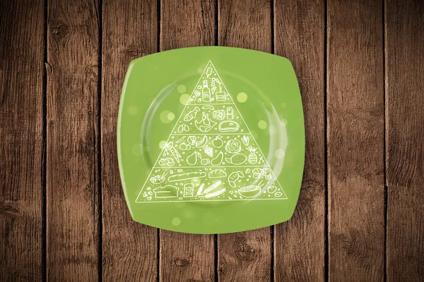 Hand drawn food pyramid on colorful dish plate — Stock Photo, Image