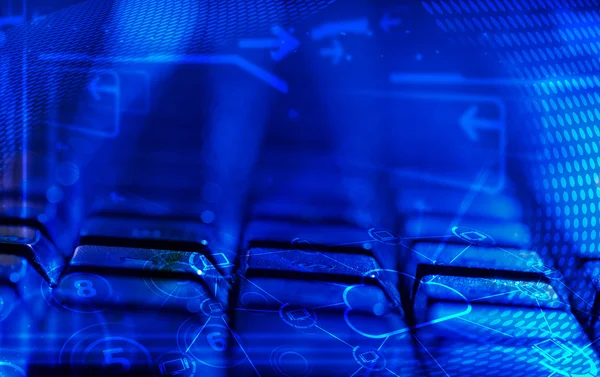 Keyboard with glowing cloud technology icons — Stock Photo, Image