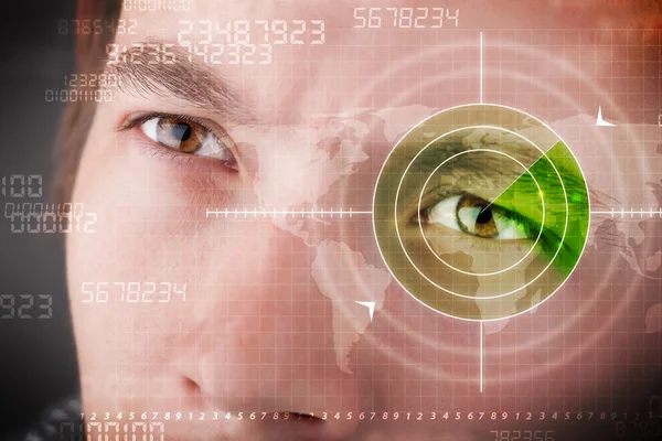 Modern man with cyber technology target military eye — Stock Photo, Image