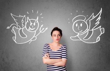 melek ve şeytan arasında duran kadın