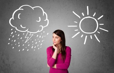 bir güneş ve yağmur çizme arasında duran kadın