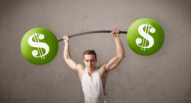 kaslı adam yeşil dolar işareti ağırlık kaldırma