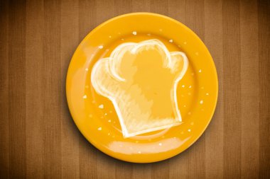 El çizimi beyaz şef sembollü renkli bir tabak. 