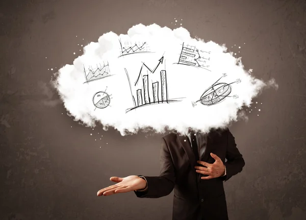 Elegant business man cloud head with hand drawn graphs — Stock Photo, Image