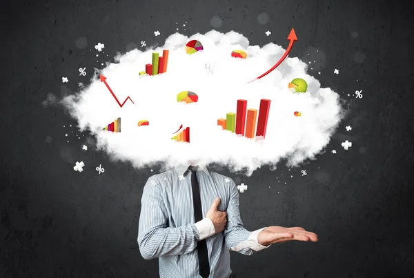 Modern business man with a graph cloud head — Stock Photo, Image