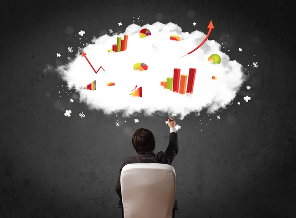 Businessman with charts in a cloud above his head — Stock Photo, Image