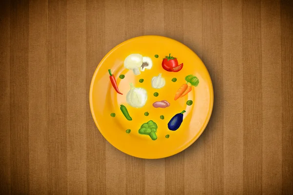 用一只手的多彩板绘制图标、 符号、 蔬菜和 fr — 图库照片