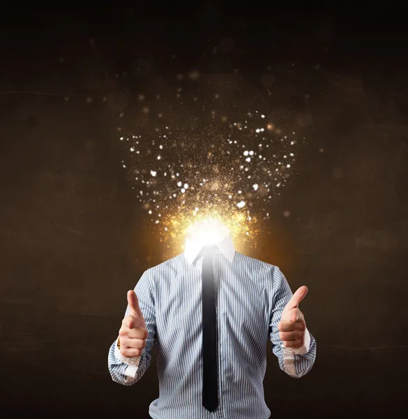 Business man with glowing exploding head — Stock Photo, Image