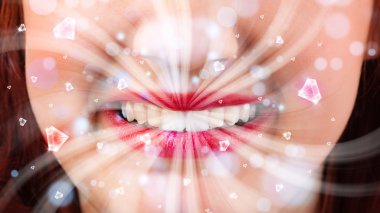 soyut beyaz ışıkları ve kristal nefes güzel kızın ağzı