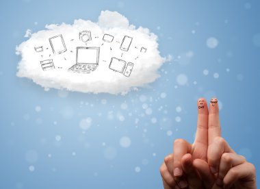 cloud computing teknolojisi ile bakarak mutlu gülen parmak 