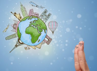 Dünyanın ünlü simge ile neşeli parmak suratlar