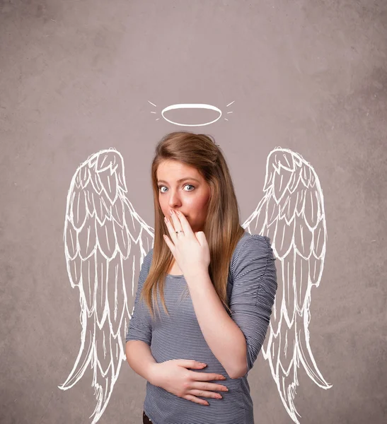 Menina bonito com anjo asas ilustradas — Fotografia de Stock