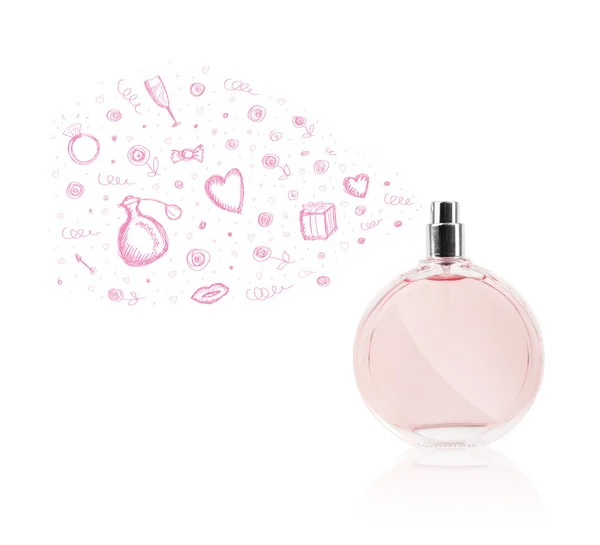 Szkice wydobywające się z pięknej butelki perfum — Zdjęcie stockowe
