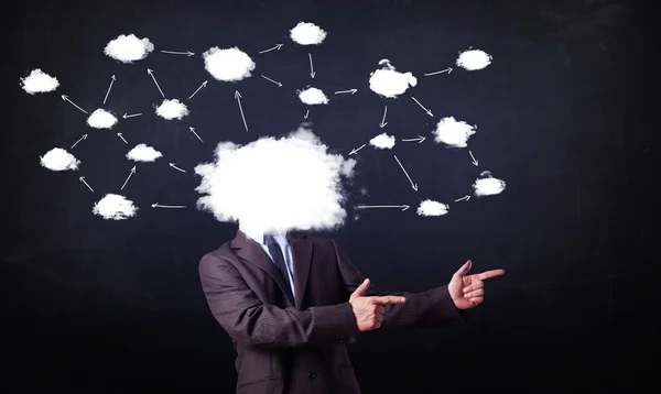 Affärsman med cloud network head — Stockfoto