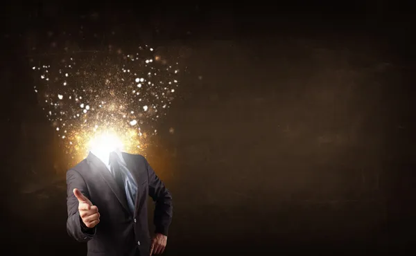 Business man with glowing exploding head — Stock Photo, Image